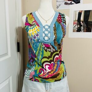 August Silk Multicolor Patterned Retro Tank Top
